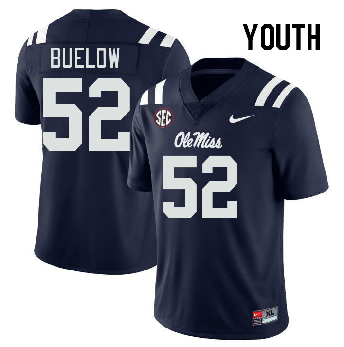 Youth #52 Julius Buelow Ole Miss Rebels College Football Jerseys Stitched-Navy